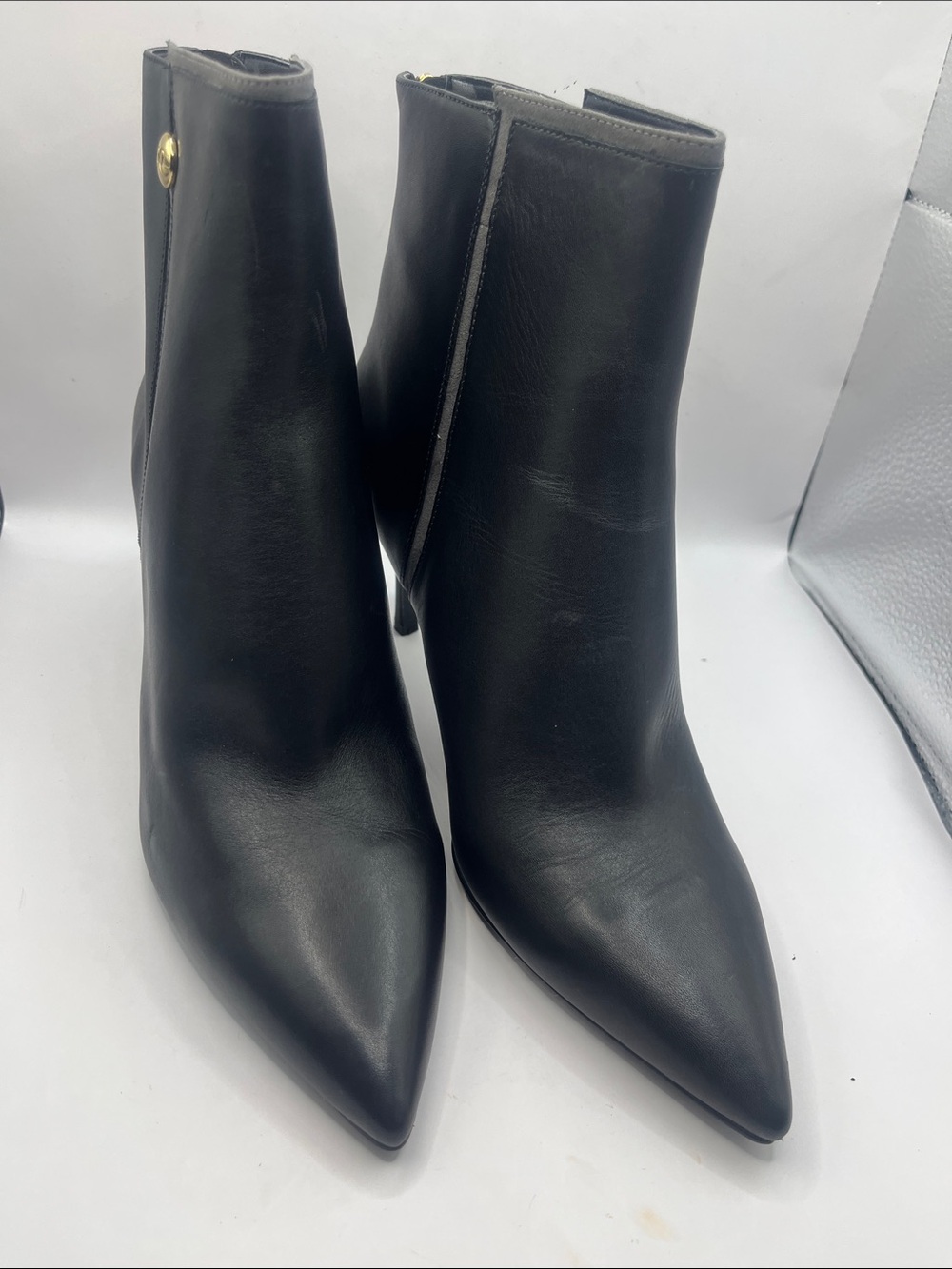 Nine West Black Pointed Toe Leather Ankle Booties
